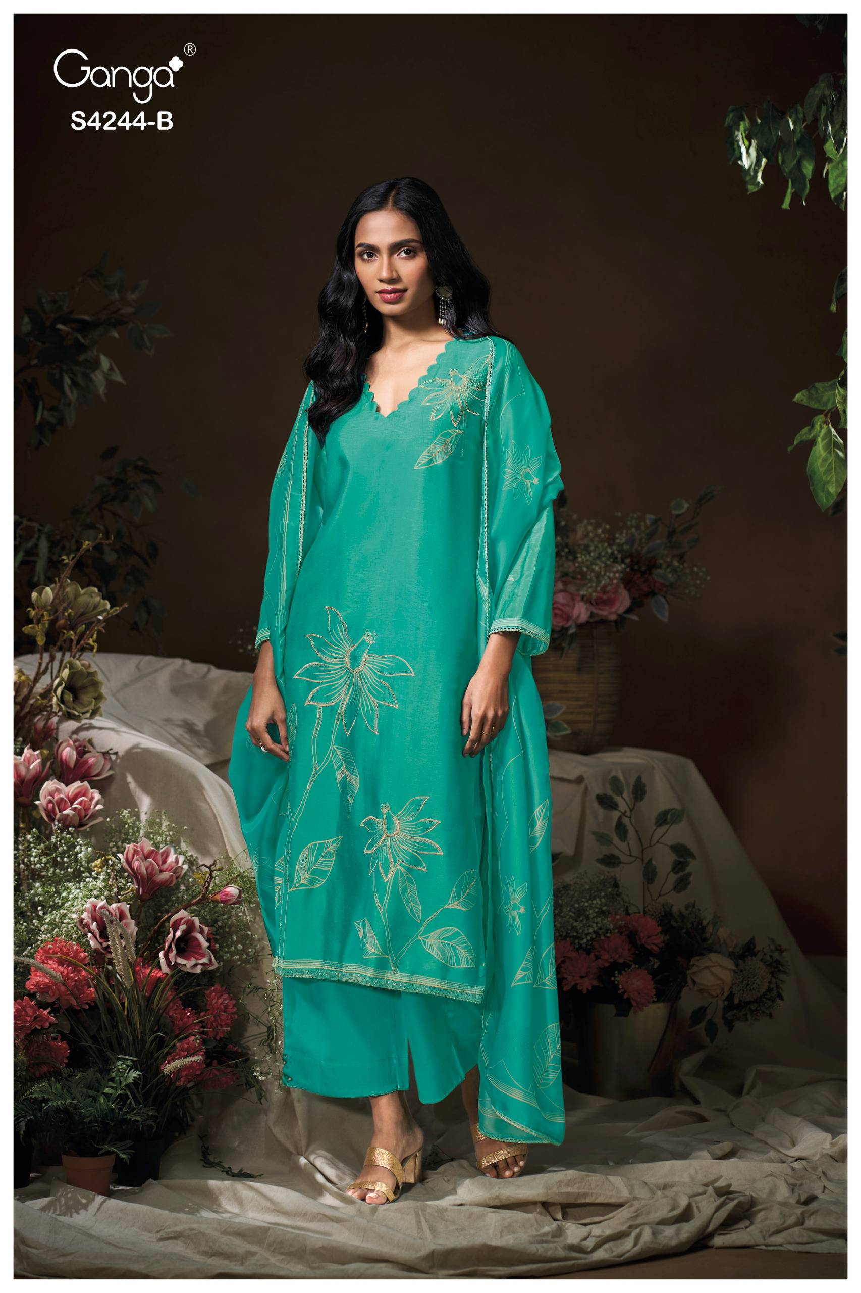 DRUYA 4244 Series By GANGA FASHION Stylish Beautiful Colourful PURE BEMBERG SILK Dresses At Wholesale Price